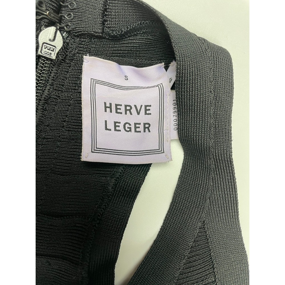 Herve Leger Black Bandage Dress Metallic Silver Panels Mesh Bodycon Small - Picture 4 of 7